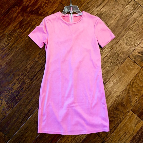 zara pink suede dress Zara Light Pink Faux Suede Tshirt Shift Dress Small